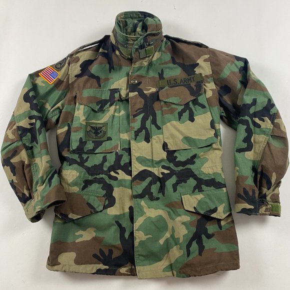 US Army Coat Cold Weather Camouflage Pattern Jacket Mens Small M65 Military Hood - Picture 1 of 16